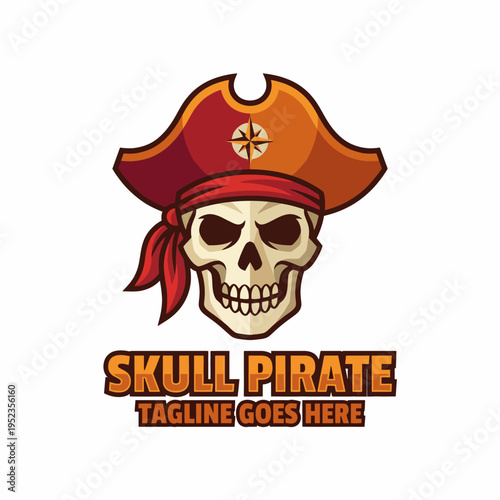 An eye-catching illustration of a skull wearing a classic pirate hat, complemented by a compass, embodying the adventurous and rebellious spirit of the pirate era.