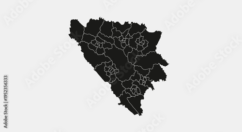 Bosnia and Herzegovina Map Outline with Internal Divisions - Black Silhouette on Gray Background