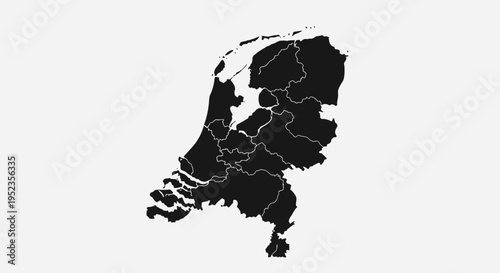 Black Silhouette Map of the Netherlands with Provinces