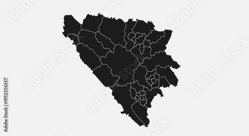 Bosnia and Herzegovina Map Silhouette with Administrative Divisions