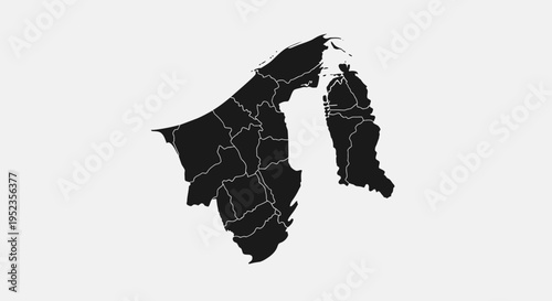 Brunei Map Silhouette with Districts - Black and White Vector Graphic
