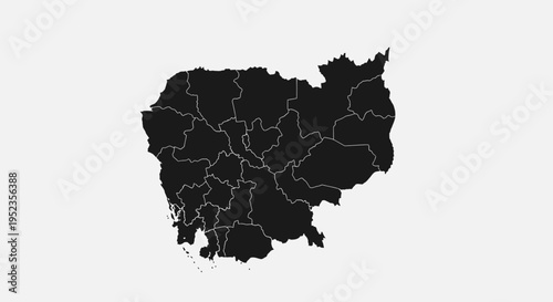 Cambodia Map Silhouette Black Outline Isolated on White Background