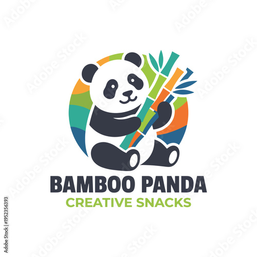 A playful logo featuring a cute panda happily holding bamboo stalks, ideal for brands focusing on snacks and products that promote fun and creativity in food.