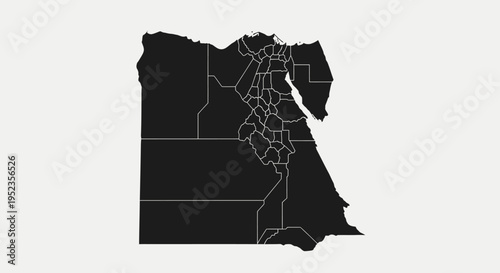 Egypt Map Outline Silhouette with Internal Administrative Divisions