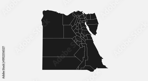 Egypt Map Silhouette - Black Outline with Internal Divisions on White Background