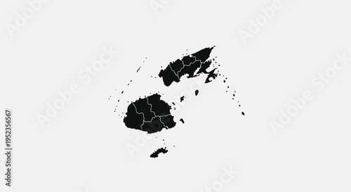 Fiji Map Outline with Provinces - Black Silhouette on White Background