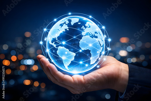 A glowing earth held in a hand representing global connectivity