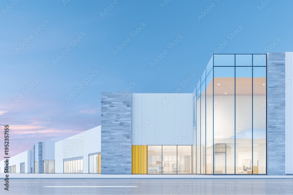 Obraz premium Modern Architectural Building Facade with Glowing Interior Lights
