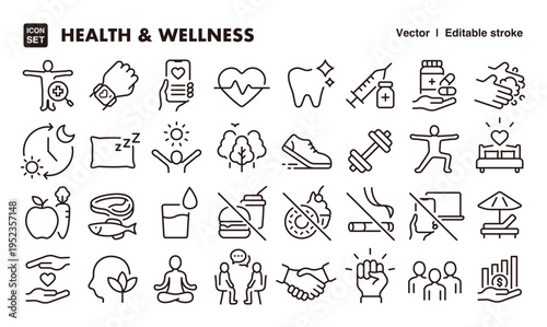 Health and Wellness Icon Set – Editable Line Style