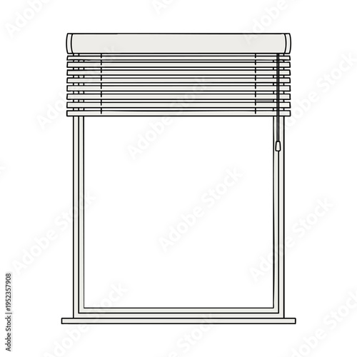 Minimalist window with horizontal blinds, light gray top, and white pane