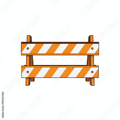 Orange and white striped construction barrier with two horizontal planks on legs