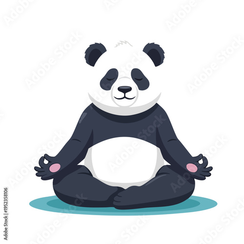 A cartoon panda sits meditating in a lotus position with eyes closed and a serene expression