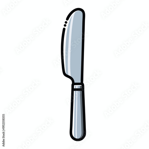 Simple flat illustration of a silver butter knife with a black outline