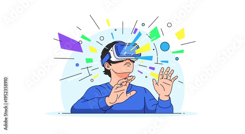 Vector illustration of a man wearing virtual reality goggles
