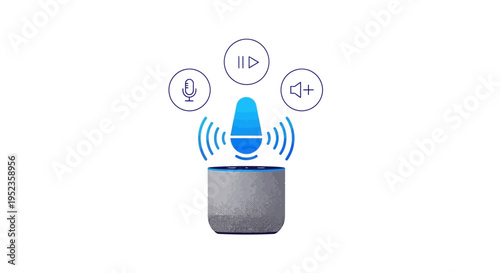 Vector smart speaker icon with sound waves and controls