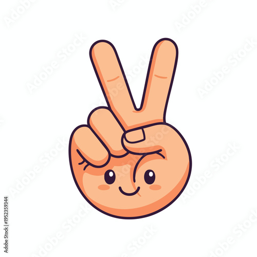 Cute cartoon hand making peace sign with smiling face