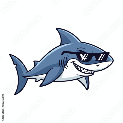 Cartoon shark wearing stylish sunglasses with a wide grin and sharp teeth
