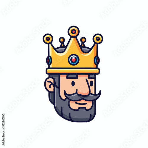 Stylized illustration of a king's head with a golden crown and a gray beard