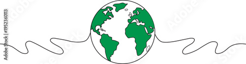  A simple line drawing of the Earth with a wavy line circling around it on a white background victor illustration