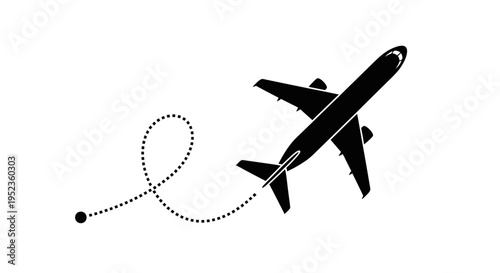 An airplane flies through the sky leaving a dotted trail behind it.