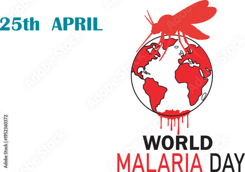 A graphic illustration for World Malaria Day on April 25th featuring a mosquito on a globe with blood drops  victor illustration