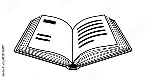 An open book illustration with blank pages, suggesting knowledge, learning, and literature on a white background