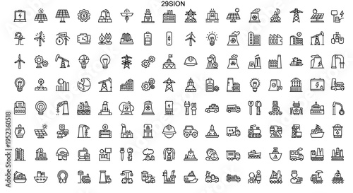 Industry and technology icons collection energy manufacturing construction
