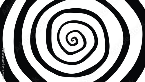 Vector hand drawn psychedelic retro twist. Background spiral optical illusion depth. Illustration of vortex, op art effect.