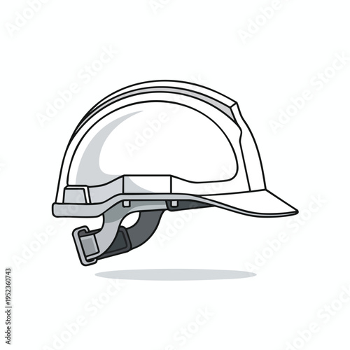 A simple line drawing of a white construction hard hat with gray suspension system