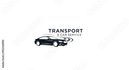 Sleek dark sedan car in motion with transport and car service text overlay