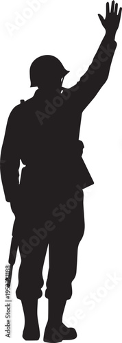 Military soldier silhouette illustration waving hand in salute or greeting for vector art