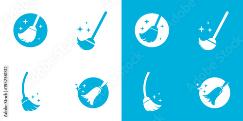 broom. room cleaning. set of vector logo icon