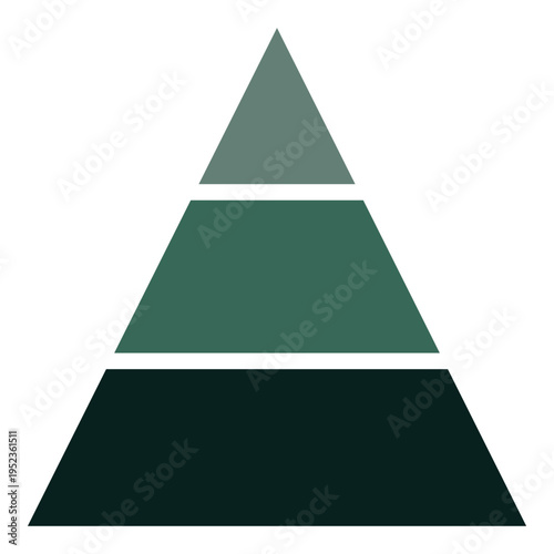 Isolated modern 3 layer pyramid diagram icon on white background. Colourful isolated infographic diagram shape icon on white page. EPS 10. 