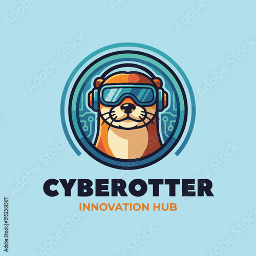 An engaging cyber otter character with futuristic goggles and a tech-themed background, representing creativity and intelligence in the modern digital world.
