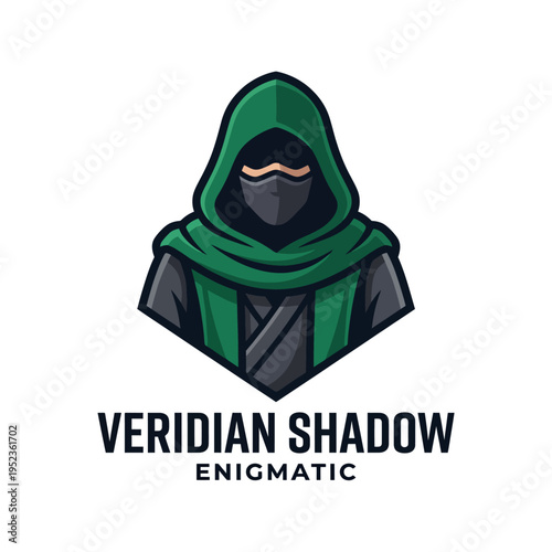 The logo presents an enigmatic character cloaked in green, evoking a sense of mystery and stealth, perfect for branding that suggests secrecy or stealthy missions.