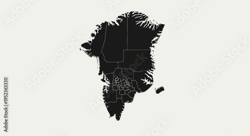 Greenland Map Silhouette with Textured Coastline and Fjords