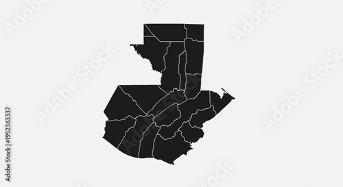 Guatemala Map Silhouette with Internal Divisions on White Background