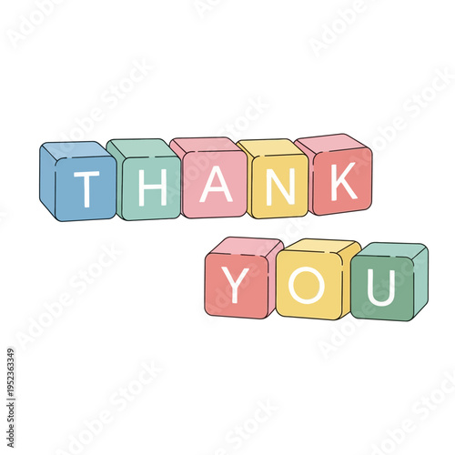 Thank You message spelled out with colorful alphabet blocks on white background.
