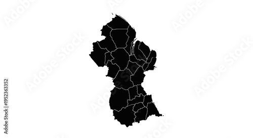 Guyana Map Silhouette - Black Outline Vector Illustration of Administrative Divisions