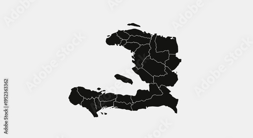 Haiti Map Silhouette with Administrative Divisions, Black Outline on White Background