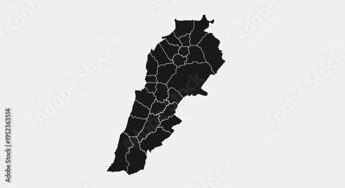 Lebanon Map Silhouette with Internal Divisions, Black and White