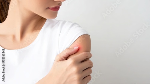 A grayscale image of shoulder pain, with red highlights indicating the site of inflammation.