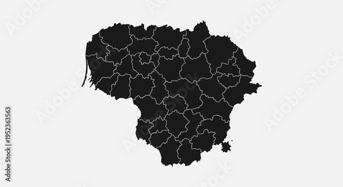 Lithuania map outline with internal administrative divisions, black silhouette on light gray background.