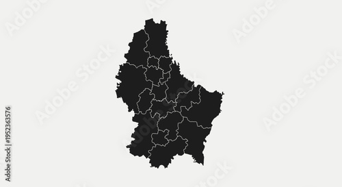 Luxembourg Map Silhouette - Black Outline with Internal Divisions on White Background