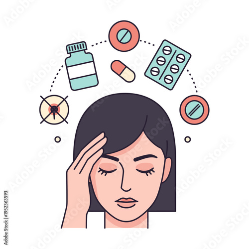 Woman with Headache Suffering From Medication Side Effects or Allergy Symptoms