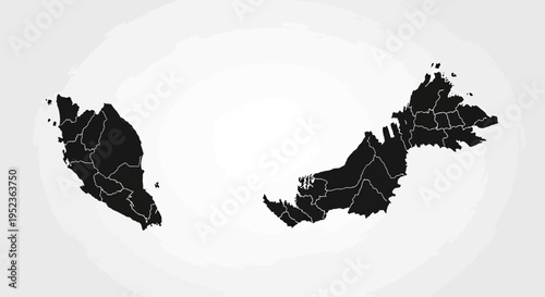 Malaysia Map Outline Silhouette, Geographic Borders, Political Divisions, National Territory