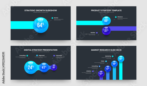 Company Development One Two Three Four Element Diagram Frame Design Vector Illustration Set. Project Innovation 1 2 3 4 Step Chart Slideshow Layout Bundle.