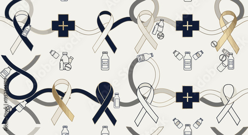 Medical Awareness Ribbons and Symbols Seamless Pattern: Healthcare, Hope, and Research