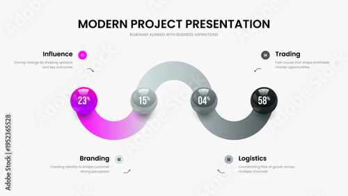 Minimalist Launch 4 Step Graph Slide Template. Simple Introduction Frame Design Vector Illustration. Medical Innovation Four Element Diagram Slideshow Layout.