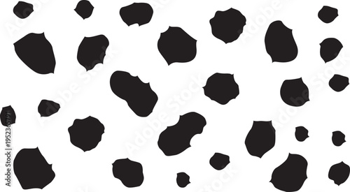 A white background with scattered black spots of various sizes and irregular shapes creating a unique pattern  victor illustration